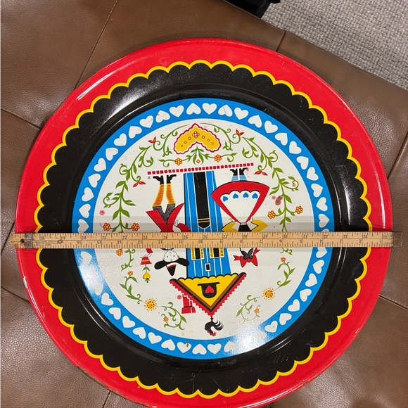 Vintage Dutch Serving Tray Pennsylvania Dutch 19" Platter Red Blue Hearts Tray - Picture 3 of 8